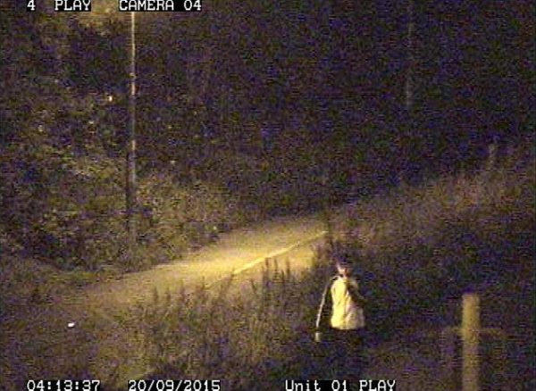 CCTV of Alex Lowther stalking his victim moments before raping her. See Ross Parry Copy RPYSTALK : This chilling image catches a violent rapist stalking his unsuspecting female victim just moments before he attacks and rapes her in a darkened cemetery - F