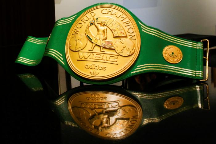 The iconic 'Rumble in the Jungle' belt of late boxing champion Muhammad Ali is displayed for auction at Heritage Auctions house in Manhattan, New York, U.S., August 19, 2016. REUTERS/Eduardo Munoz