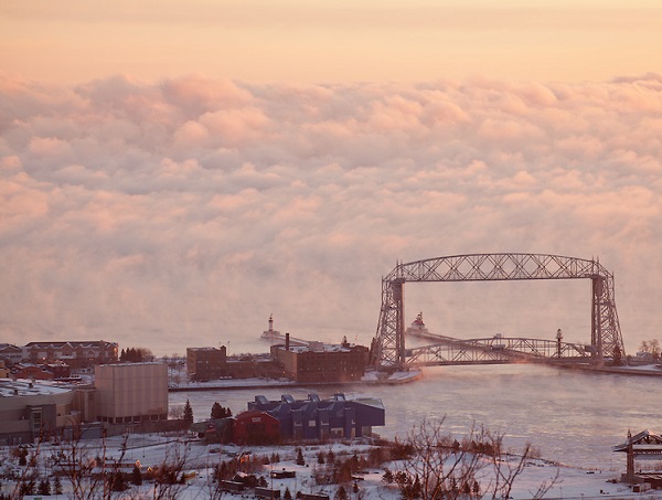 Duluth's Aerial Lift Bridge is graced by a backdrop of Lake Supe