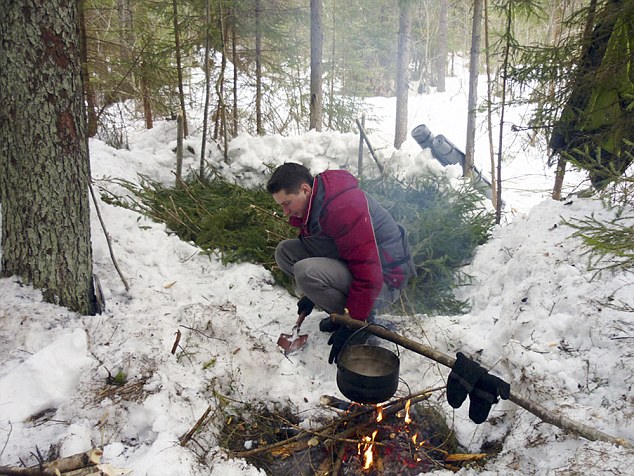 Making winter shed in a forest