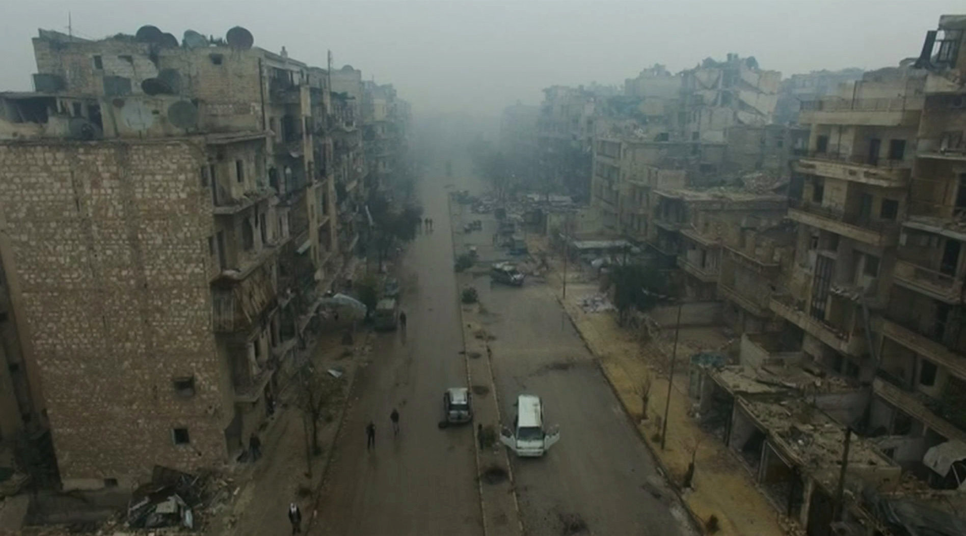 A still image from video taken December 13, 2016 of a general view of bomb damaged eastern Aleppo, Syria in the rain. Video released December 13, 2016.      REUTERS/via ReutersTV     TPX IMAGES OF THE DAY
