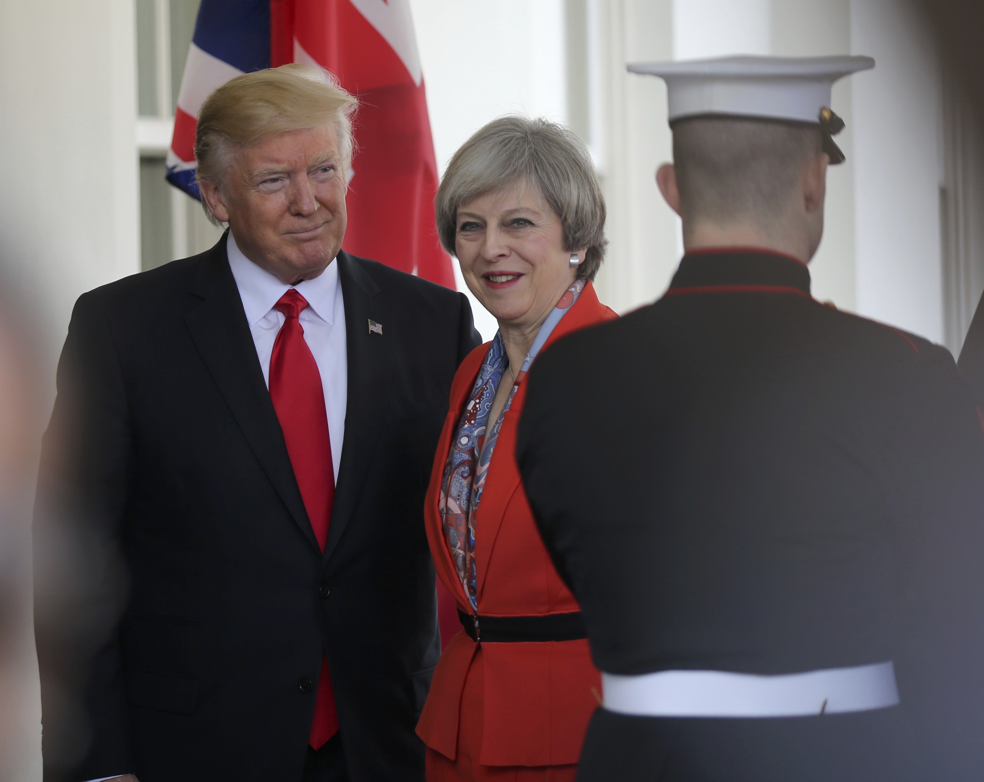 U.S. President Donald Trump greets British Prime Minister Theresa May after her arrival at the White House  in Washington, U.S., January 27, 2017.   REUTERS/Carlos Barria