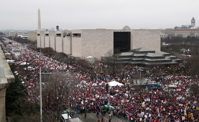 A crowd fills Independence Avenue at the intersection of 4th Street NW, during the Women's March on Washington, Saturday, Jan. 21, 2017 in Washington. (AP Photo/Alex Brandon)