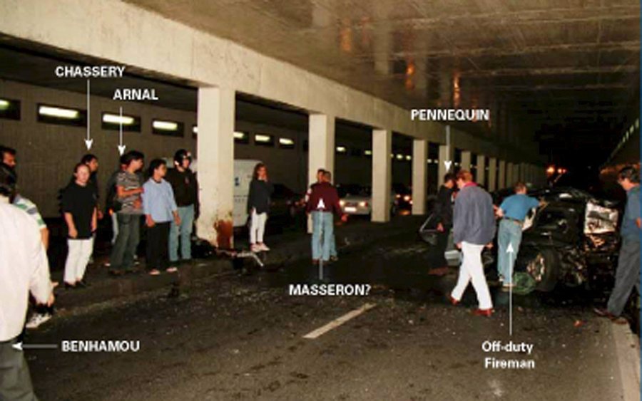epa01137438 This image made available late 2nd October 2007 by H.M. Coroner's office was one of a series of previously unpublished pictures shown to jurors on the first day of the Princess Diana inquest held at the High Court in London yesterday. In this picture rescuers and paparazzi photographers, some with names marked, gaze at the wreckage scene after the crash of the Mercedes carrying Princess Diana and Dodi al Fayed on the night of 31 August 1997. (PLEASE NOTE RESTRICTIONS)  EPA/CROWN COPYRIGHT RESERVED UNITED KINGDOM AND IRELAND OUT  NO SALES NO ARCHIVES - PHOTOGRAPH CANNOT BE STORED OR USED MORE THAN 14 DAYS AFTER THE DAY OF TRANSMISSION.  EPA/CROWN COPYRIGHT RESERVED UNITED KINGDOM AND IRELAND OUT  NO SALES NO ARCHIVES - PHOTOGRAPH CANNOT BE STORED OR USED MORE THAN 14 DAYS AFTER THE DAY OF TRANSMISSION.