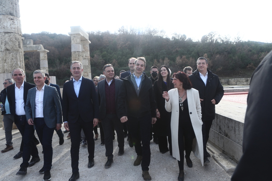 Eγκαίνια του αναστηλωμένου ανακτόρου του Φιλίππου Β', στο Πολυκεντρικό Μουσείο Αιγών, παρουσία του Πρωθυπουργού Κυριάκου Μητσοτάκη, Παρασκευή 5 Ιανουαρίου 2023. (ΒΑΣΙΛΗΣ ΒΕΡΒΕΡΙΔΗΣ/ΜΟΤΙΟΝΤΕΑΜ)