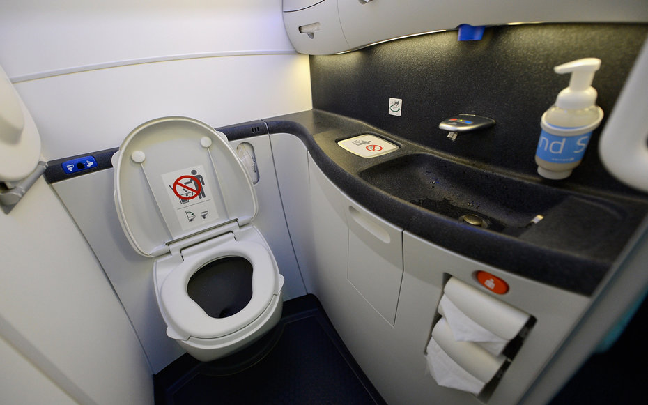 LOS ANGELES, CA - NOVEMBER 30:  A touch lavatory is seen on the United Airlines Boeing 787 Dreamliner at Los Angeles International Airport on November 30, 2012 in Los Angeles, California.  In January the new jet is scheduled to begin flying daily non-stop between Los Angeles International airport and Japan's Narita International Airport and later to Shanghai staring in March. The new Boeing 787 Dreamliner will accommodate 219 travelers with 36 seat in United Business First, 70 seats in Economy Plus and 113 in Economy Class. The carbon-fiber composite material that makes up more than 50 percent of the 787 makes the plane jet and more fuel-efficient.  (Photo by Kevork Djansezian/Getty Images)
