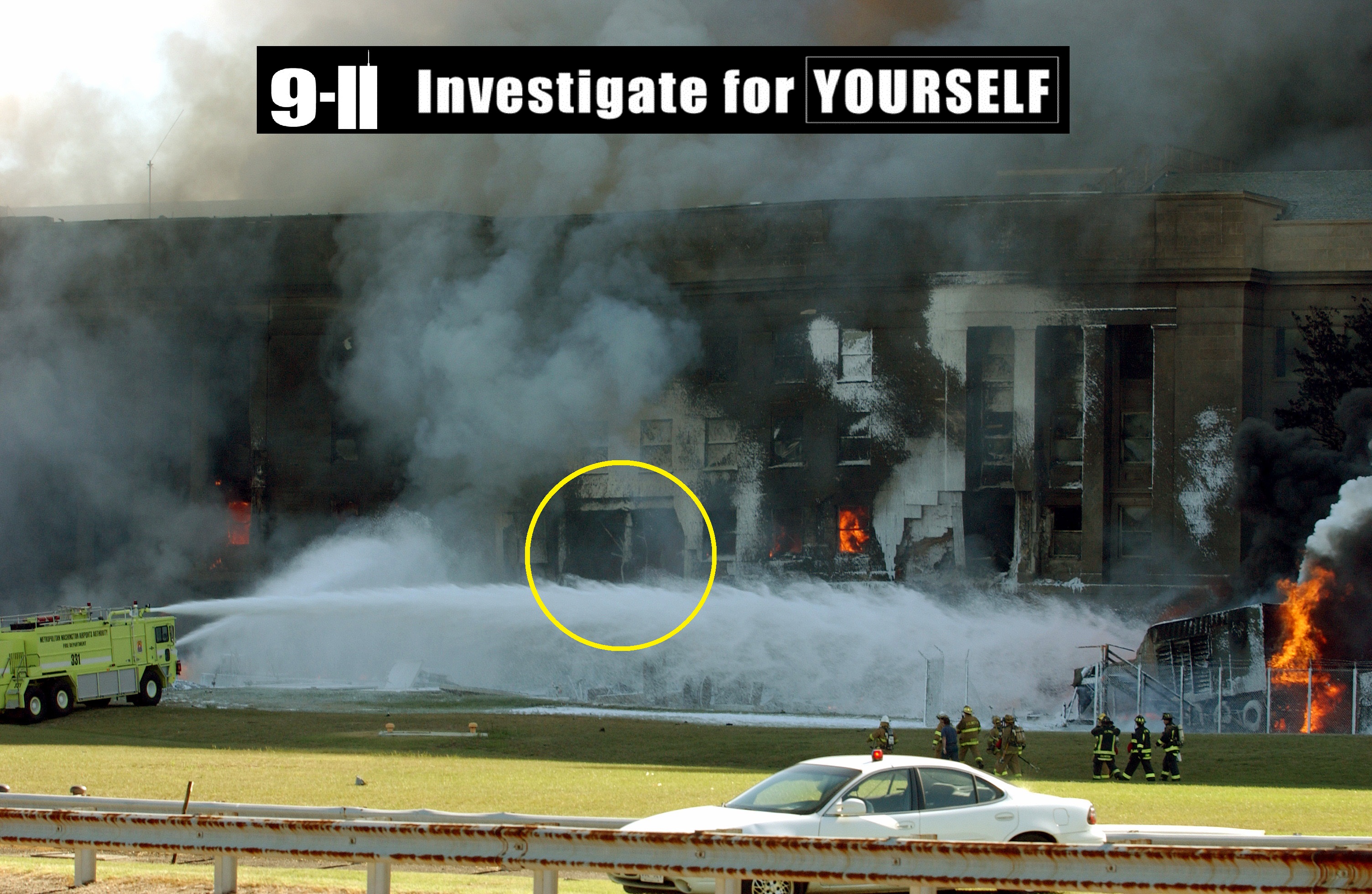 The Pentagon in flames moments after a hijacked jetliner crashed into building at approximately 0930 on September 11, 2001.