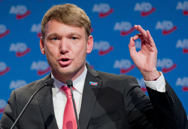 Member of the leadership of the Alternative for Germany (AfD) far-right party Andre Poggenburg speaks during the congress of the party on December 2, 2017 in Hanover, northern Germany.
The far-right Alternative for Germany (AfD) elected a new leadership duo from its nationalist wing after the party's triumphant turnout in September's general election, as thousands staged street protests against the anti-immigrant, anti-Islam political force. / AFP PHOTO / DPA / Philipp von Ditfurth / Germany OUT        (Photo credit should read PHILIPP VON DITFURTH/AFP/Getty Images)