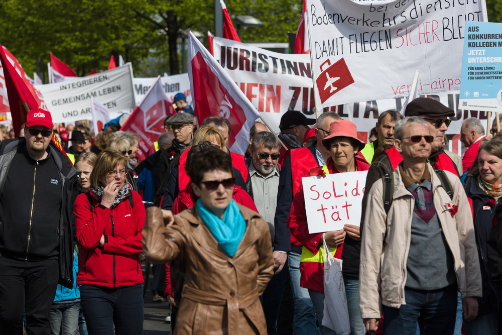 BERLIN - MAY 01, 2016: Members of trade unions, workers and employees at the demonstration on the occasion of Labour day.