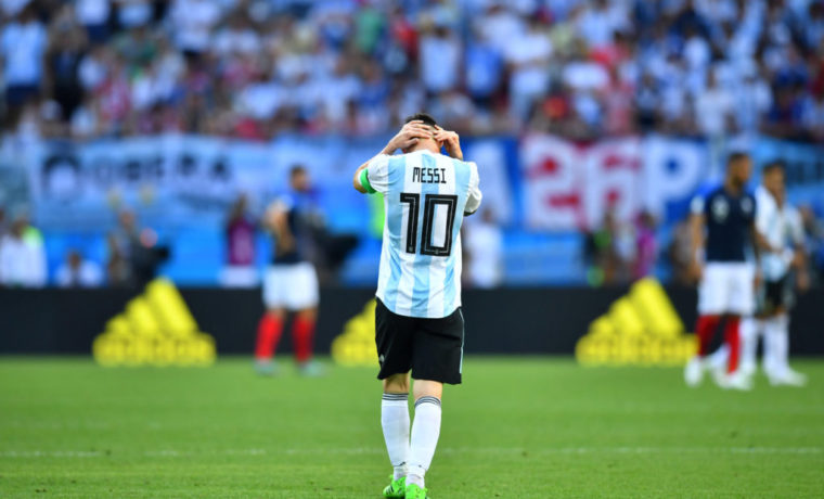 Soccer Football - World Cup - Round of 16 - France vs Argentina - Kazan Arena, Kazan, Russia - June 30, 2018  Argentina's Lionel Messi looks dejected    REUTERS/Dylan Martinez