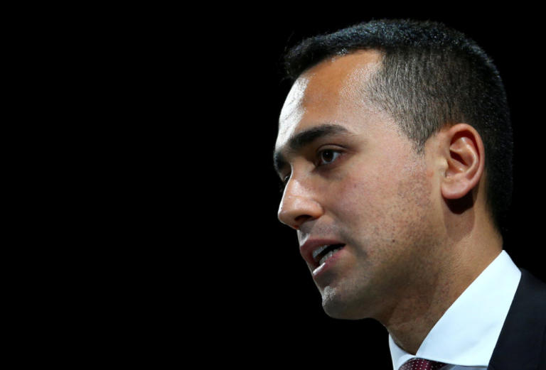FILE PHOTO: Italian Minister of Labor and Industry Luigi Di Maio speaks at the Italian Business Association Confcommercio meeting in Rome, Italy, June 7, 2018. REUTERS/Tony Gentile/File Photo