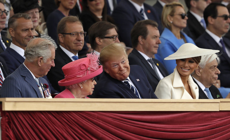 Britain's Prince Charles, Queen Elizabeth II, President Donald Trump and first lady Melania Trump, from left, attend an event to mark the 75th anniversary of D-Day in Portsmouth, England Wednesday, June 5, 2019. World leaders including U.S. President Donald Trump are gathering Wednesday on the south coast of England to mark the 75th anniversary of the D-Day landings. (AP Photo/Matt Dunham)