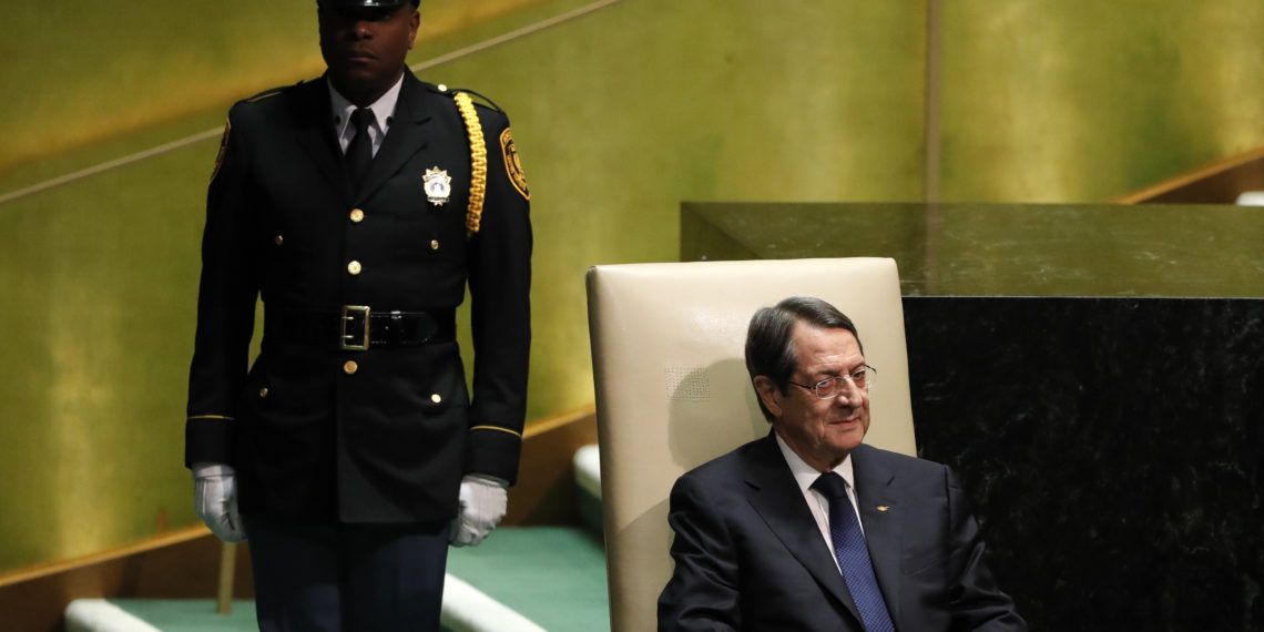 Cyprus' President Nicos Anastasiades sits before addressing the 74th session of the United Nations General Assembly at U.N. headquarters in New York City, New York, U.S., September 26, 2019. REUTERS/Lucas Jackson