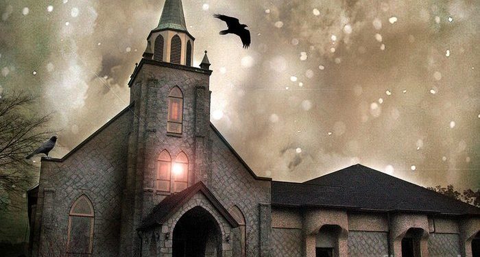 gothic-surreal-haunted-church-and-steeple-with-crows-and-ravens-flying-kathy-fornal-700x375