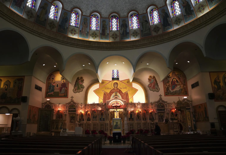 This Friday, Dec. 14, 2018 photo, shows the interior of Holy Trinity Greek Orthodox Church in Chicago. The 120-year-old Chicago church was saved from auction after a midnight call from a group of donors, which one church official said was "a Christmas miracle." (E. Jason Wambsgans/Chicago Tribune via AP)