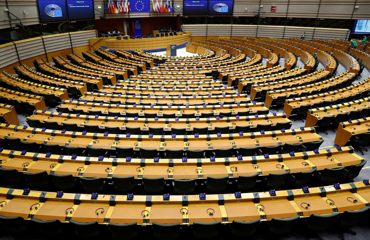 A general view shows the hemicycle ahead of a plenary session of the European Parliament in Brussels, Belgium March 9, 2020.  REUTERS/Francois Lenoir