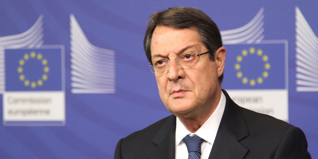 CAPTION CORRECTION OF GRAMMAR  Cypriot President Nikos Anastasiadis addresses the media after his meeting with European Commission President Jose Manuel Barroso, at the European Commission headquarters in Brussels, Thursday, May 23, 2013. (AP Photo/Yves Logghe)