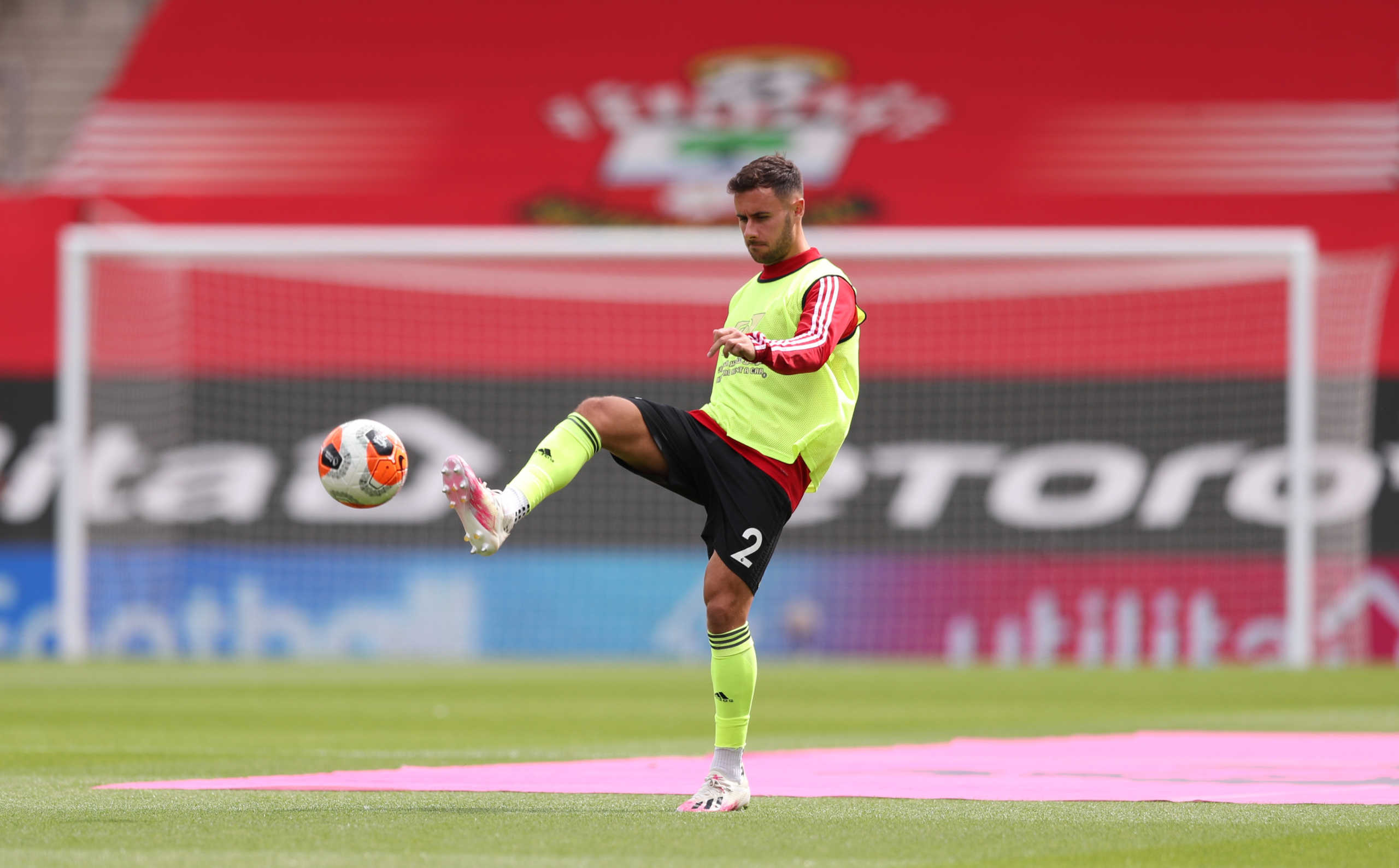 Soccer Football - Premier League - Southampton v Sheffield United - St Mary's Stadium, Southampton, Britain - July 26, 2020  Sheffield United's George Baldock during the warm up before the match, as play resumes behind closed doors following the outbreak of the coronavirus disease (COVID-19) Pool via REUTERS/Naomi Baker EDITORIAL USE ONLY. No use with unauthorized audio, video, data, fixture lists, club/league logos or 'live' services. Online in-match use limited to 75 images, no video emulation. No use in betting, games or single club/league/player publications.  Please contact your account representative for further details.