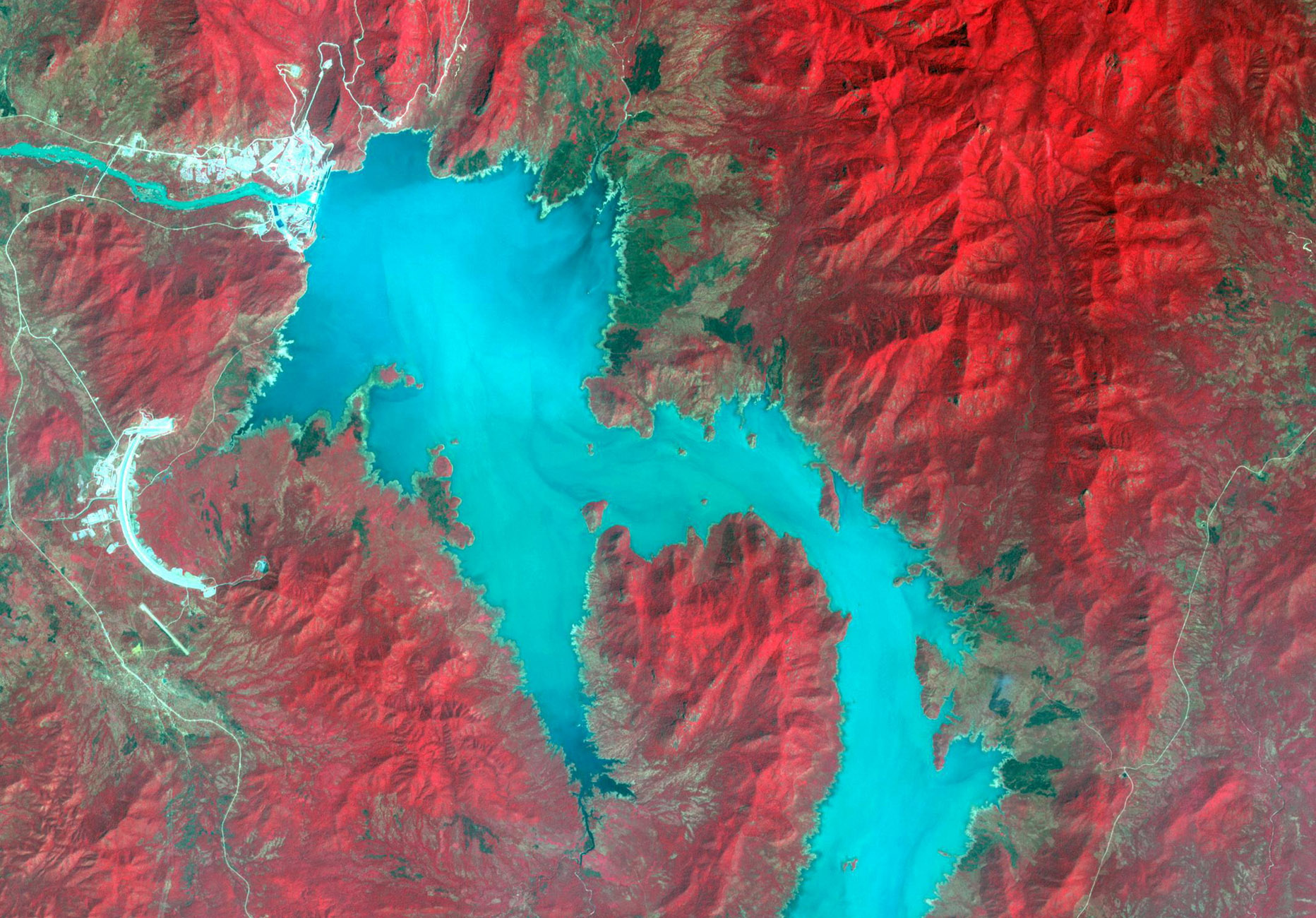 FILE PHOTO: The Blue Nile River is seen as the Grand Ethiopian Renaissance Dam reservoir fills near the Ethiopia-Sudan border, in this broad spectral image taken November 6, 2020. NASA/METI/AIST/Japan Space Systems, and U.S./Japan ASTER Science Team/Handout via REUTERS THIS IMAGE HAS BEEN SUPPLIED BY A THIRD PARTY/File Photo