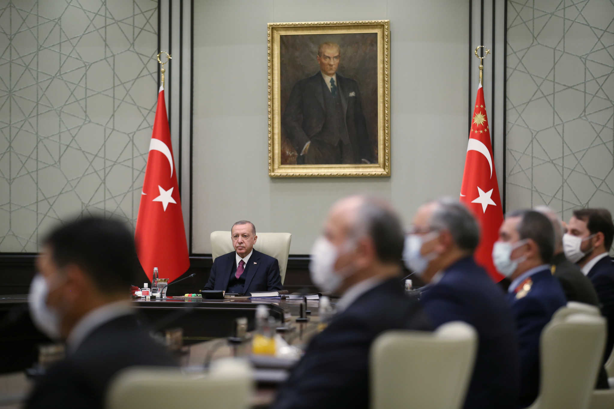 Turkish President Tayyip Erdogan chairs a meeting of the National Security Council in Ankara, Turkey September 24, 2020. Presidential Press Office/Handout via REUTERS ATTENTION EDITORS - THIS PICTURE WAS PROVIDED BY A THIRD PARTY. NO RESALES. NO ARCHIVE.