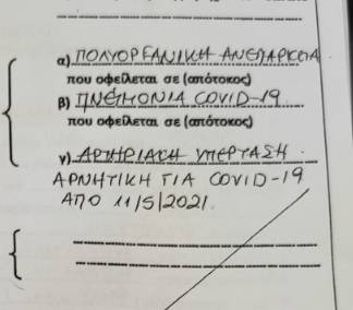 Πιστοποιητικό θανάτου Άννας Σοφίας Ψυχογυιού