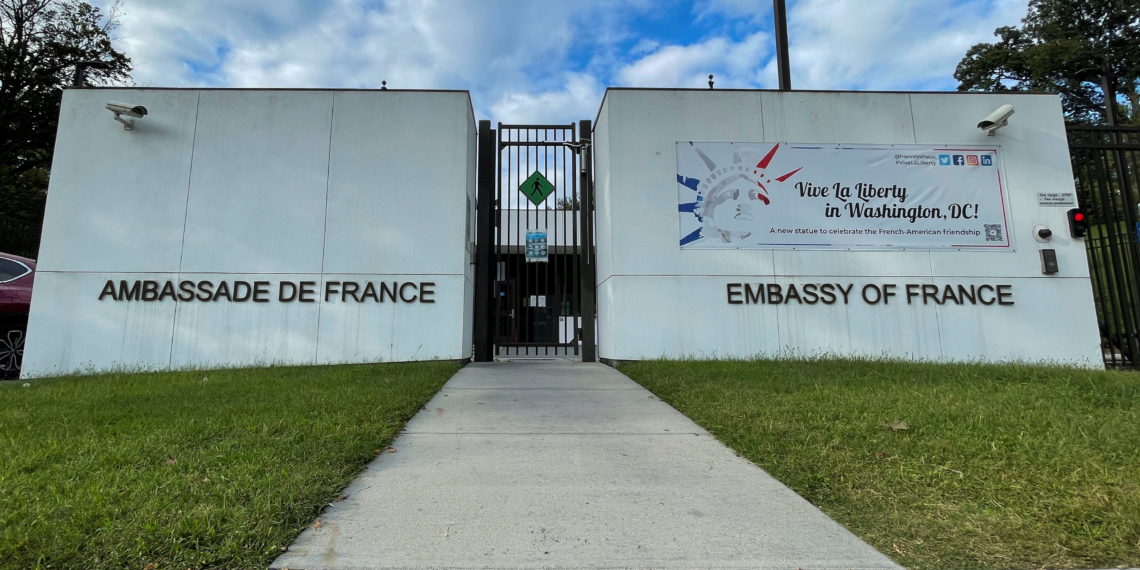 The French Embassy is seen after it was announced France decided to recall its ambassadors in the United States and Australia for consultations after Australia struck a deal with the U.S. and Britain which ended a $40 billion French-designed submarine deal, in Washington, U.S., September 17, 2021. REUTERS/Gershon Peaks