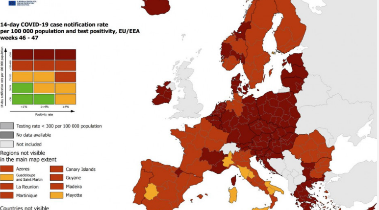 Ο ECDC βάζει σε «βαθύ κόκκινο» την Ελλάδα, ο χάρτης της διασποράς