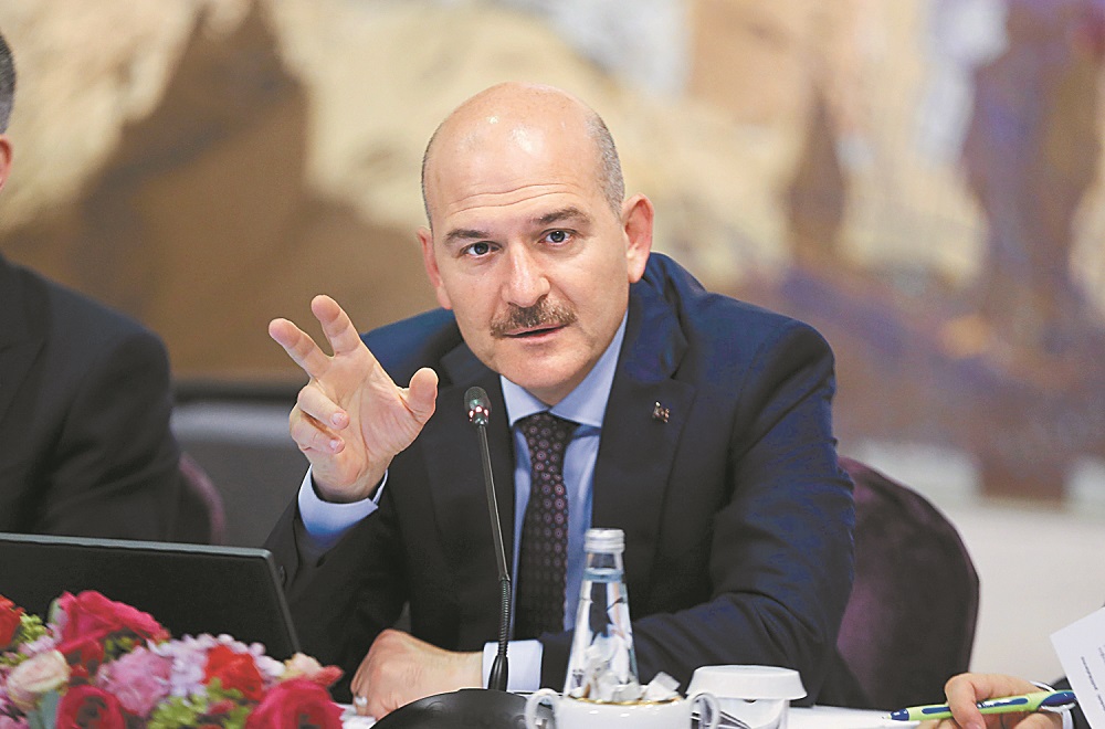 FILE PHOTO: Turkish Interior Minister Suleyman Soylu speaks during a news conference for foreign media correspondents in Istanbul, Turkey, August 21, 2019. Ahmet Bolat/Pool via REUTERS/File Photo