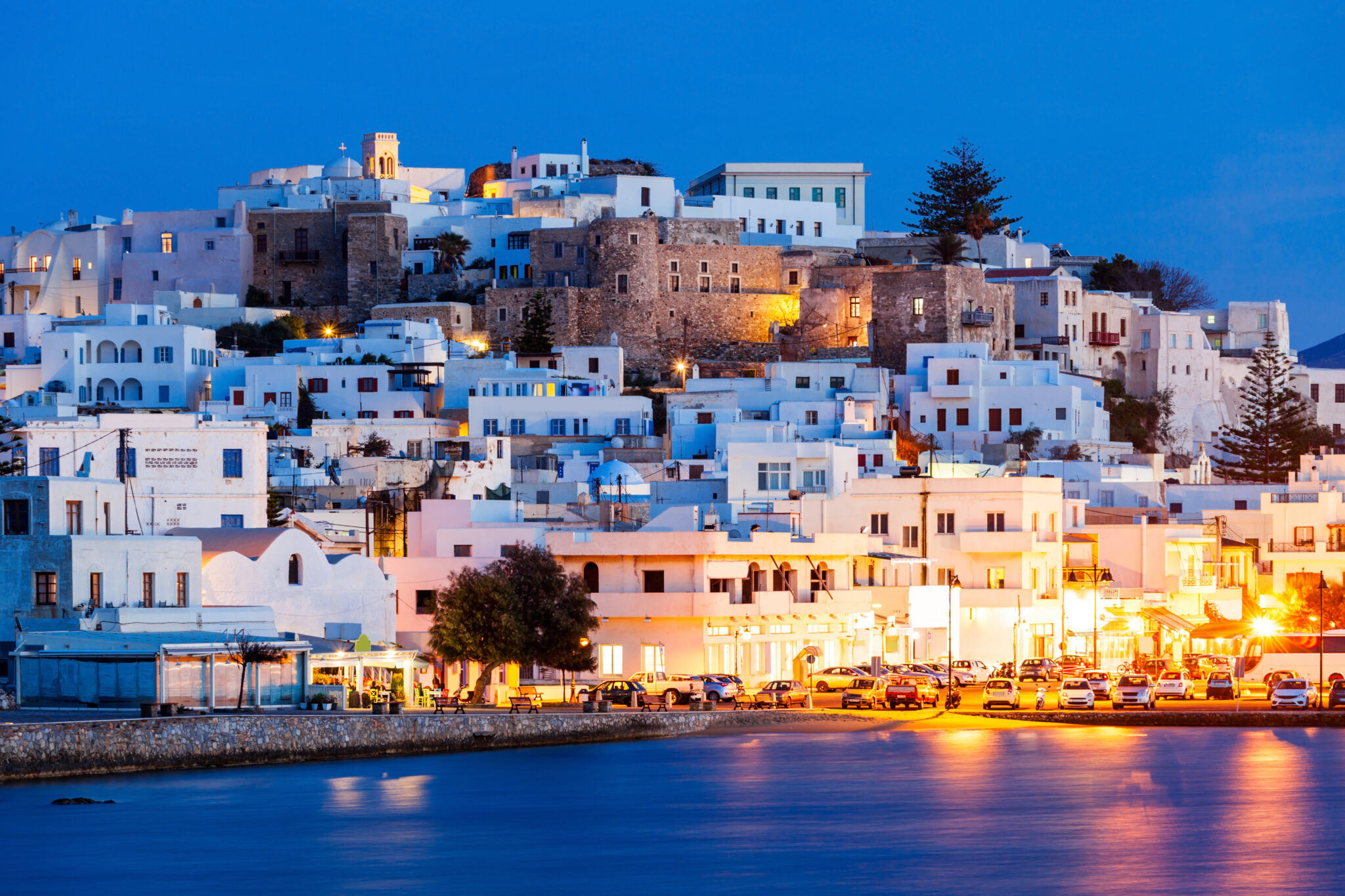 Naxos,Island,Aerial,Panoramic,View,At,Night.,Naxos,Is,The