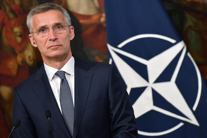 epa06799894 Nato Secretary General Jens Stoltenberg reacts during a joint press conference with  Italian Prime Minister Giuseppe Conte (not pictured) after their meeting at Chigi Palace in Rome, Italy, 11 June 2018. Reports state that Jens Stoltenberg is on a two-day visit to Rome on which began on 10 June 2018 where he discussed preparations for the NATO Summit on 11-12 July 2018 in Brussels.  EPA/ETTORE FERRARI