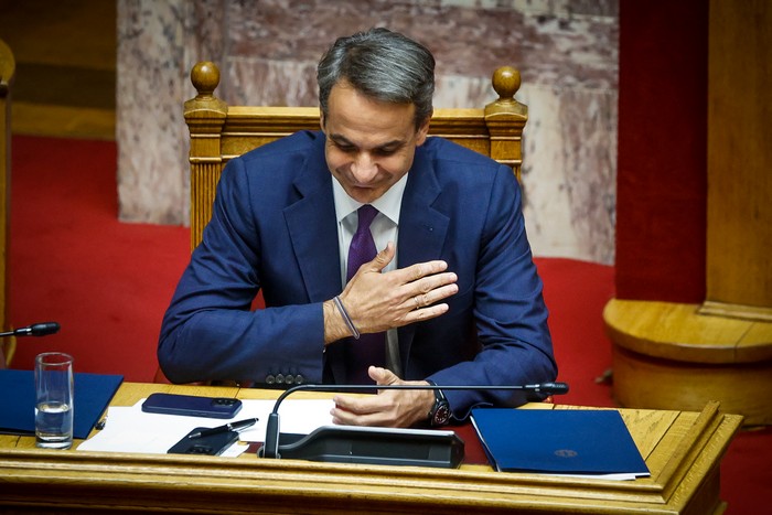 Στιγμιότυπο από την δεύτερη ημέρα της συζήτησης στην Ολομέλεια της Βουλής για τις Προγραμματικές Δηλώσεις της Κυβέρνησης. Σάββατο 8 Ιουλίου 2023 (ΚΟΝΤΑΡΙΝΗΣ ΓΙΩΡΓΟΣ /EUROKINISSI)